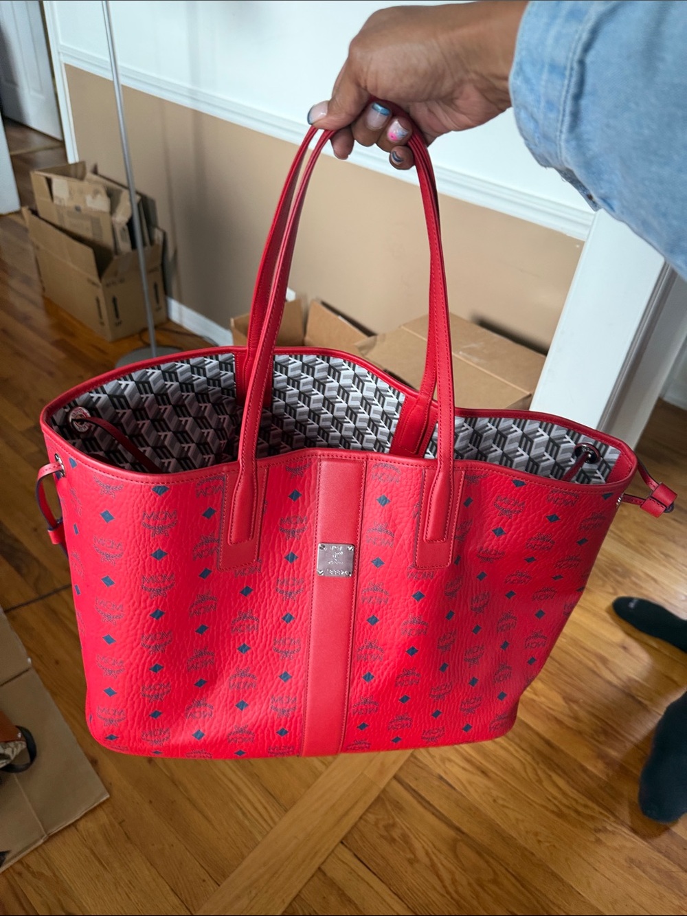 Red Designer Logo Tote Bag - Unbranded